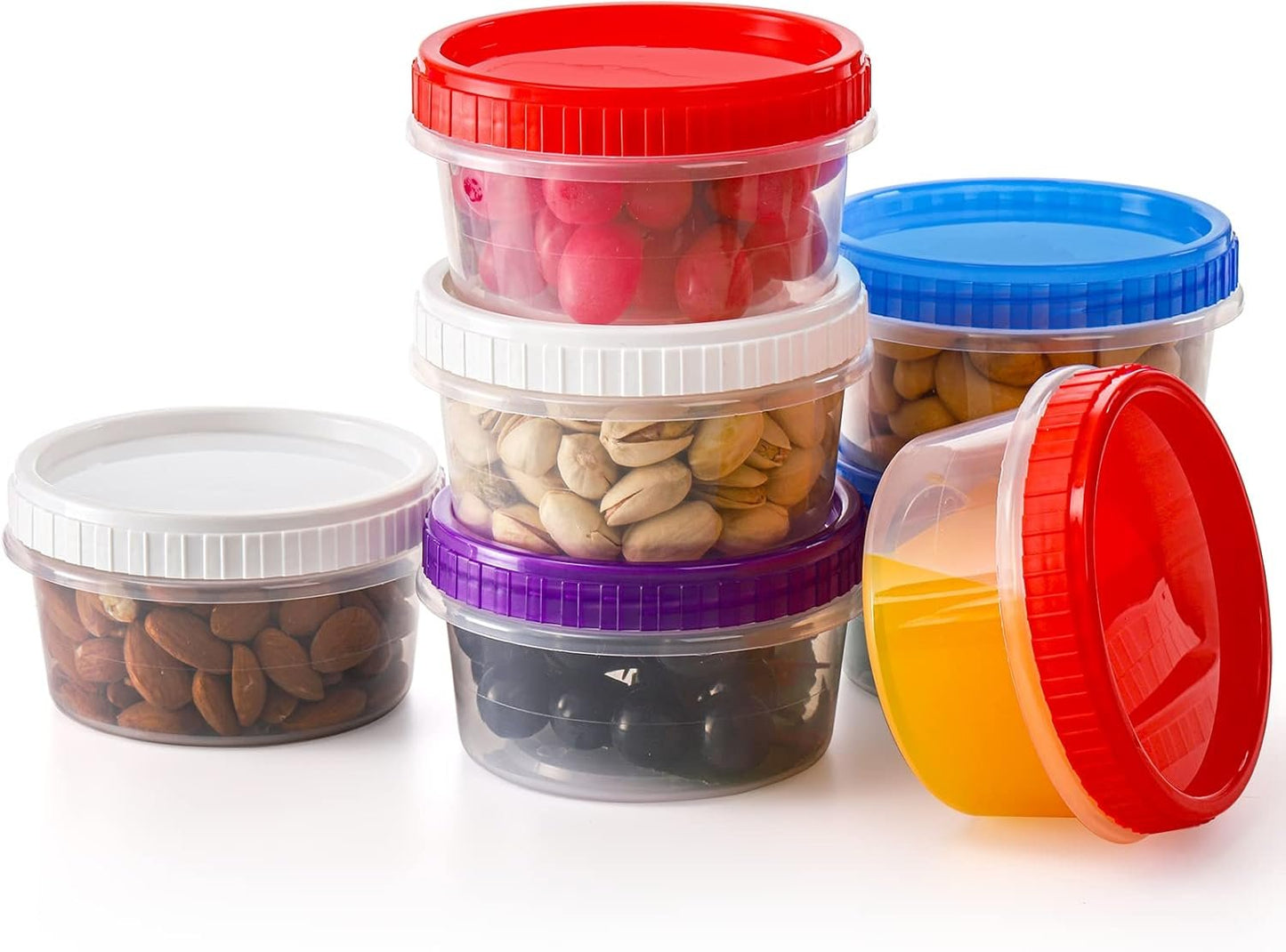 Okllen 40 Pack 10oz Freezer Storage Container Boxes, Plastic Food Container Jar with Airtight Screw Lid, Reusable Small Twist Top Condiment Cup for Snack, Fruit, BAP Free