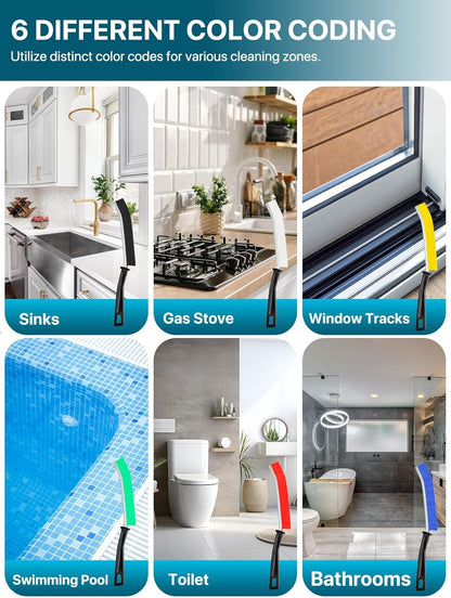 6Pcs Hard Bristle Crevice Cleaning Brush, Multifunctional Premium Crevice Cleaning Tool, Designed for Cleaning Narrow Spaces, Suitable for Toilet, Faucets,Kitchen,Grout, KOSPRIE