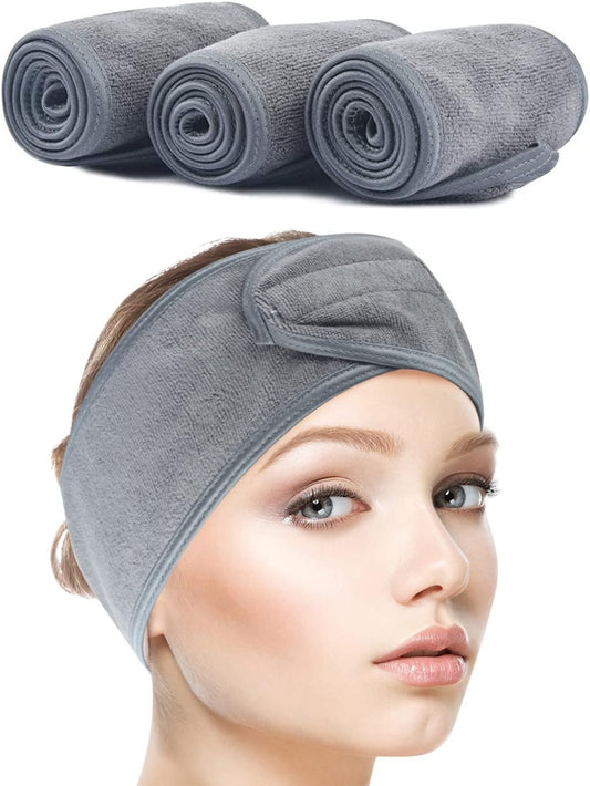 SINLAND Spa Headband for Women 3 Counts Adjustable Makeup Hair Band with Magic Tape,Head Wrap for Face Care Makeup and Sports
