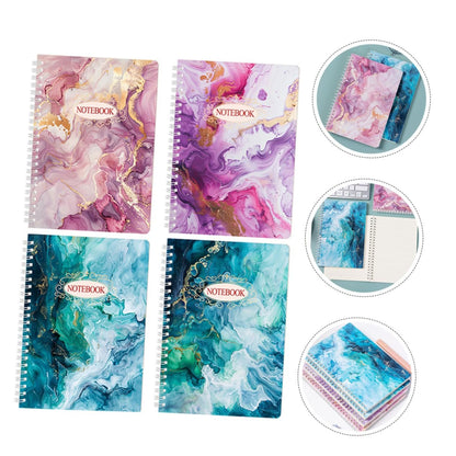 FONDOTIN 4pcs Spiral Planner Notebooks with Marble Design Pages Each Stylish College Ruled Notepad for Office School Supplies Durable Coil Binding Elegant Note Taking