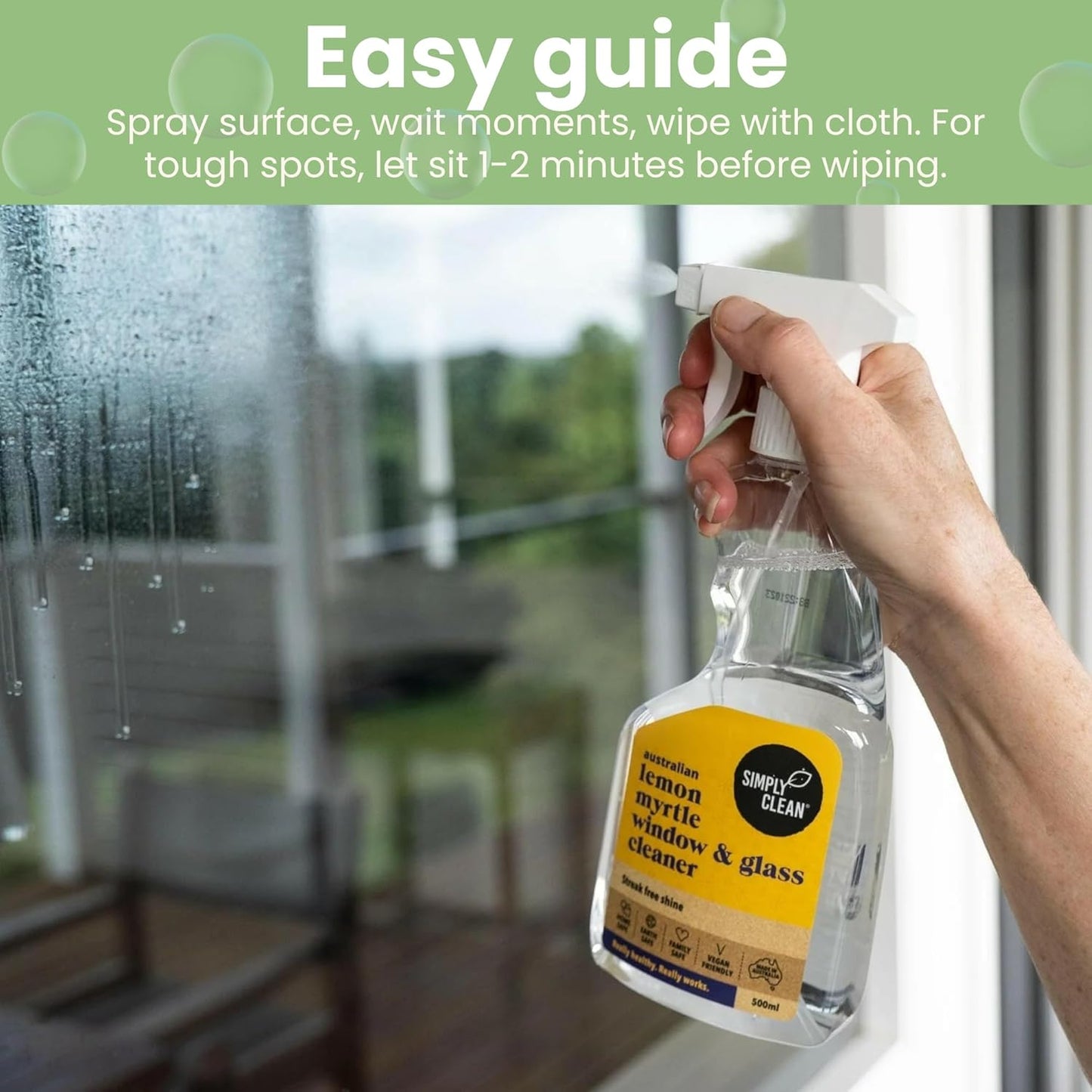 SimplyClean Lemon Myrtle Spray & Wipe - Natural Multi-Purpose Cleaner with Australian Lemon Myrtle Essential Oil - Kitchen and Bathroom Surface Cleaner - Ammonia Free - All Purpose Spray - 500ml
