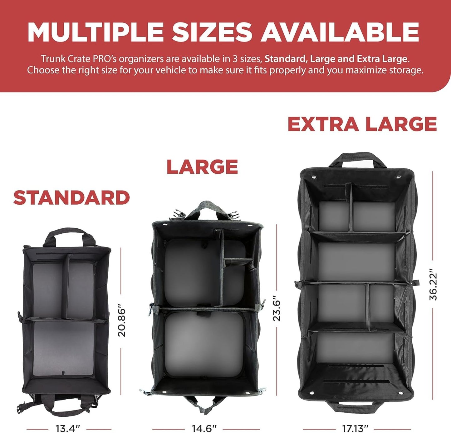 TRUNKCRATEPRO Trunk Organizer For Car, SUV, Car Organizers And Storage. Premium Adjustable Multi Compartments Durable Foldable Gift, Car Accessories W 2 Straps (Regular, Black)