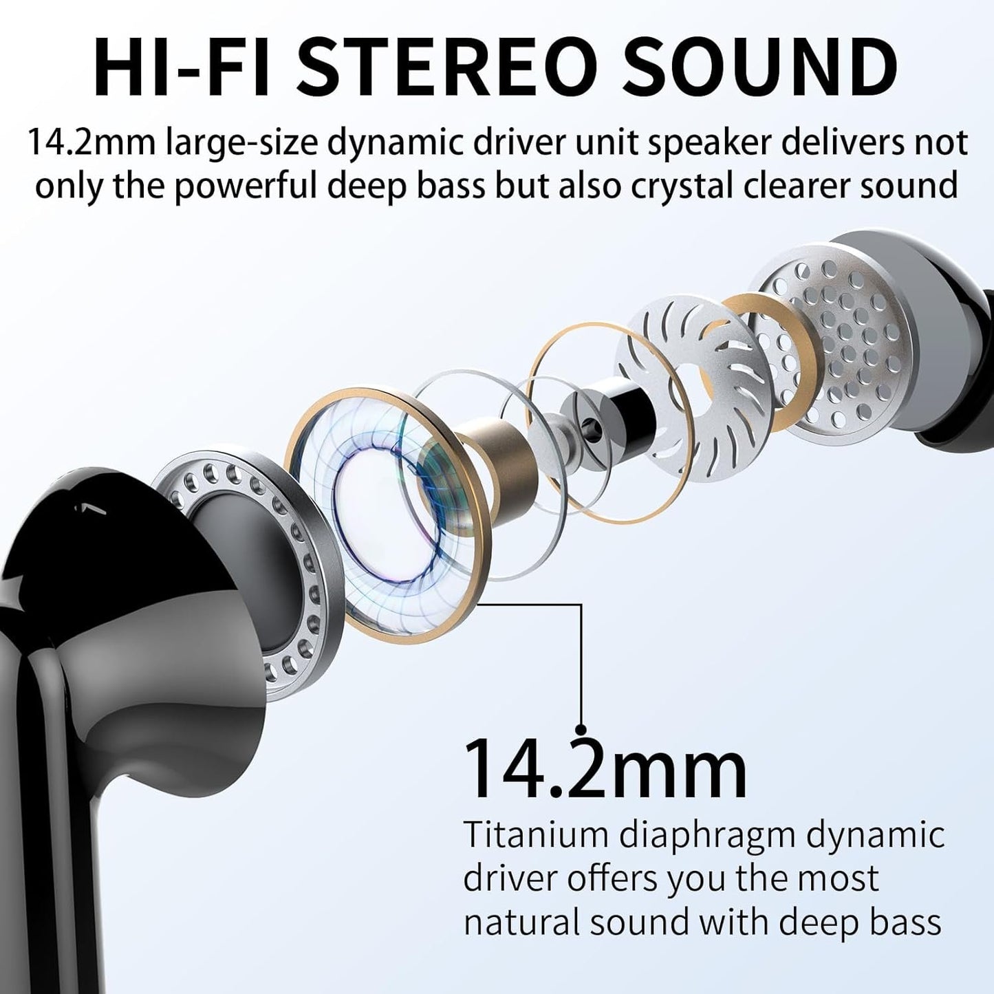 Wireless Earbuds, Bluetooth Headphones 5.4 HiFi Stereo, Wireless Earphones with ENC Noise Cancelling Mic, IP7 Waterproof in Ear Headphones, LED Digital Display Ear Buds, Touch Control, Black