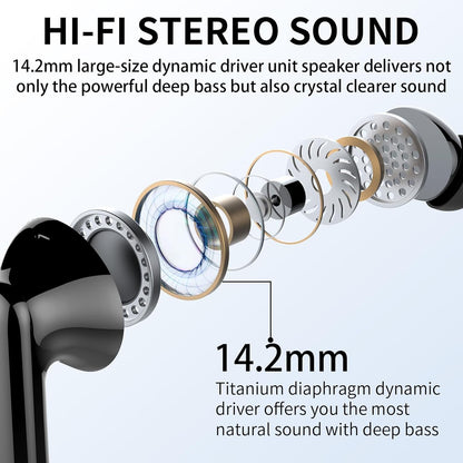 Wireless Earbuds, Bluetooth Headphones 5.4 HiFi Stereo, Wireless Earphones with ENC Noise Cancelling Mic, IP7 Waterproof in Ear Headphones, LED Digital Display Ear Buds, Touch Control, Black