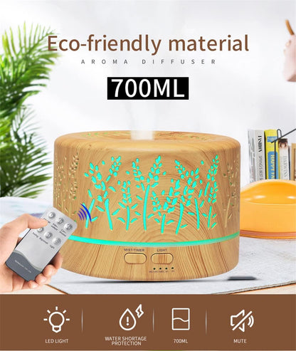 700ml Remote Control Ultrasonic Electric Air Humidifier Aroma Diffuser Essential Oil Cool Mist Maker 7 LED Light Coloful for Office Home Car (B)
