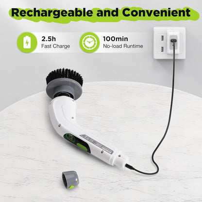 WORKPRO Electric Spin Scrubber, Cordless Cleaning Brush, 3-Speed, Long Adjustable Handle & 8 Replaceable Brush Heads, Waterproof Scrubber for Bathroom, Kitchen, Bathtub, and Floor, for Women