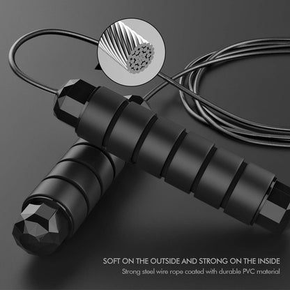 Jump Rope, Tangle-Free Rapid Speed Jumping Rope Cable with Ball Bearings for Women, Men and Kids, Adjustable Foam Handles Steel Jump Ropes for Fitness,Black