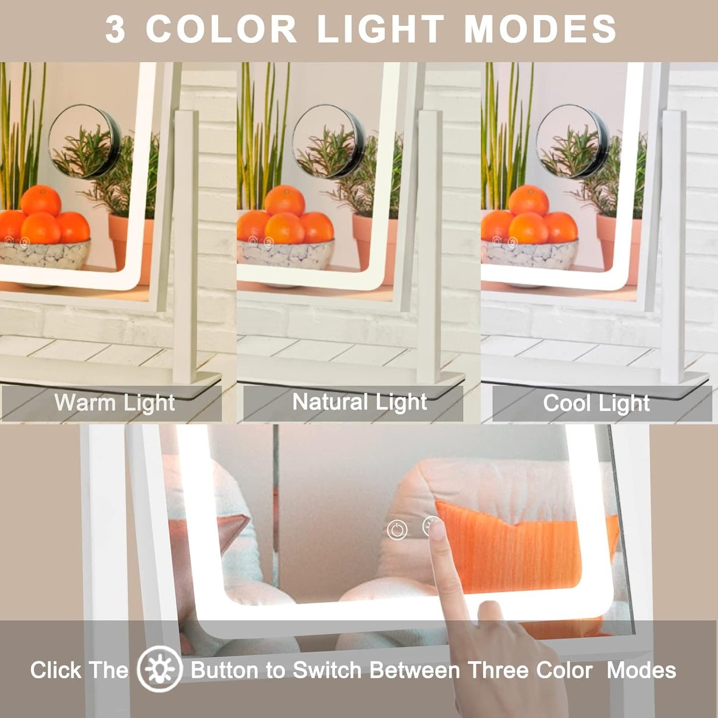 IBRIGHTSO Vanity Mirror with Lights, Lighted Hollywood Makeup Mirror, Touch Dimmable 3 Color Lights, Detachable 10X Magnification Mirror, 360° Rotation(12inches, White)