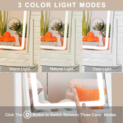 IBRIGHTSO Vanity Mirror with Lights, Lighted Hollywood Makeup Mirror, Touch Dimmable 3 Color Lights, Detachable 10X Magnification Mirror, 360° Rotation(12inches, White)
