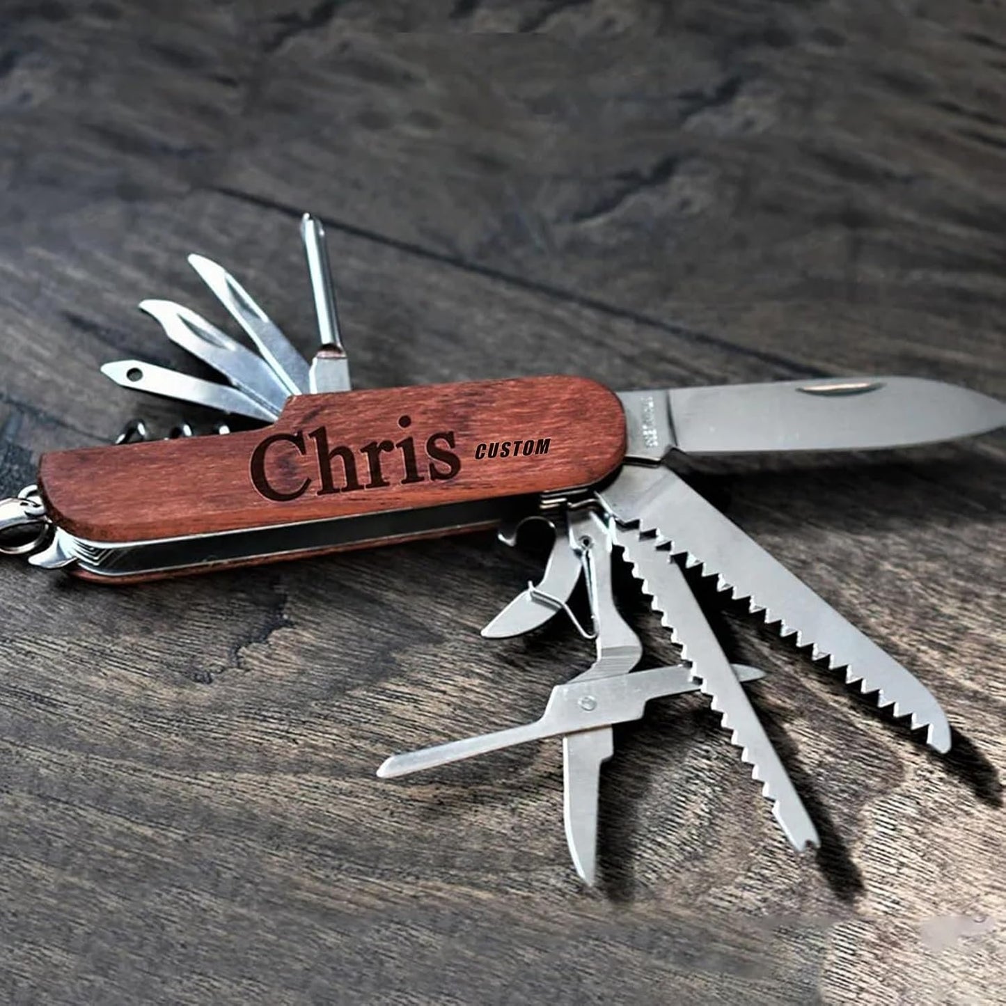 Bireviy Custom Name Multi-Tool Pocket Knife, Engraved Name Text Folding Knife Personalized Multi Function Mini Knives Wooden Handle for Birthday Gifts, Camping, and Everyday Use