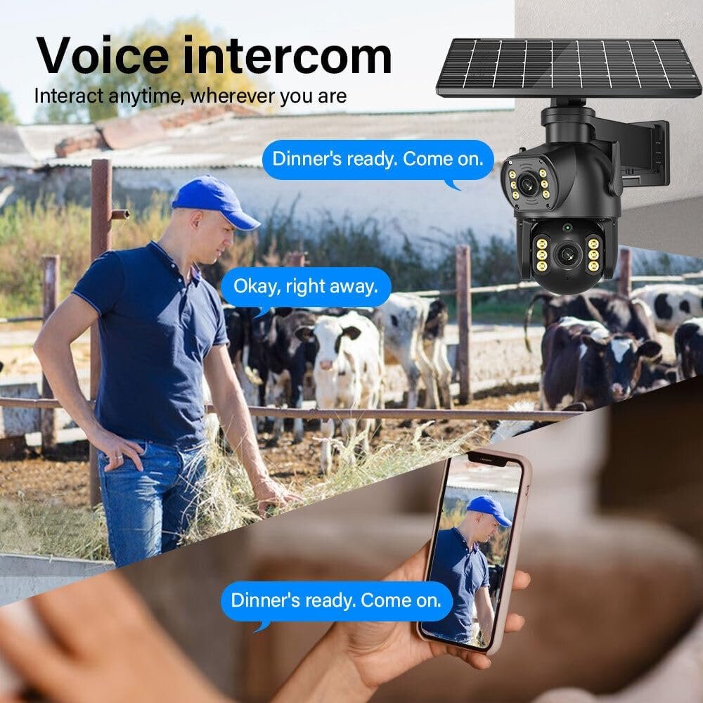 4G LTE Cellular Security Camera Dual Lens 360Â°PTZ 4K/8MP Solar Camera Outdoor Wireless Cameras for Home Security with 4G SIM Card (8MP with 64G Card)