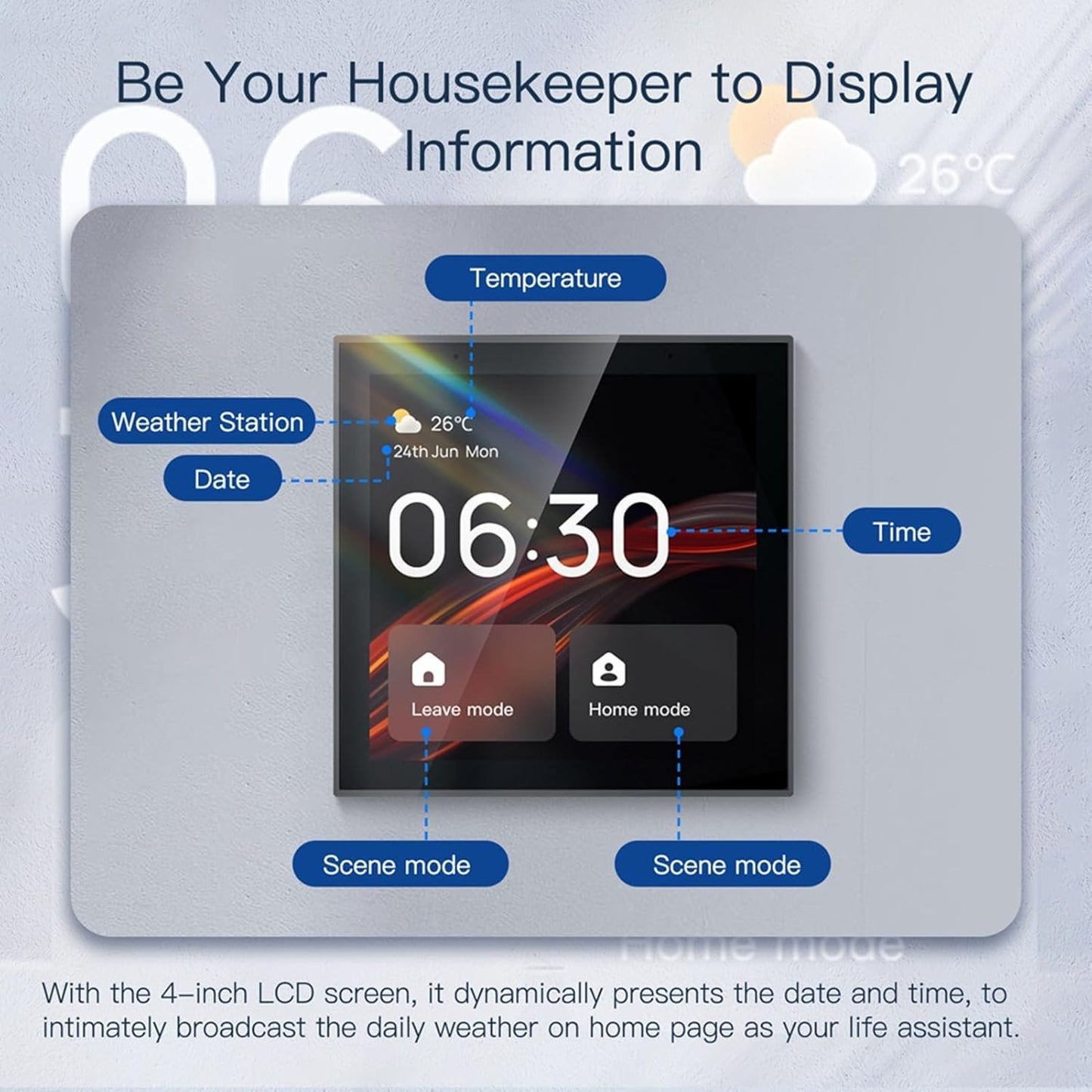 Smart Home Control Panel, Voice Control Interruptor Inteligente Smart Home with 4-inch Touch Screen for Smart Home Control