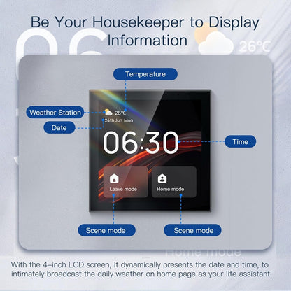 Smart Home Control Panel, Voice Control Interruptor Inteligente Smart Home with 4-inch Touch Screen for Smart Home Control