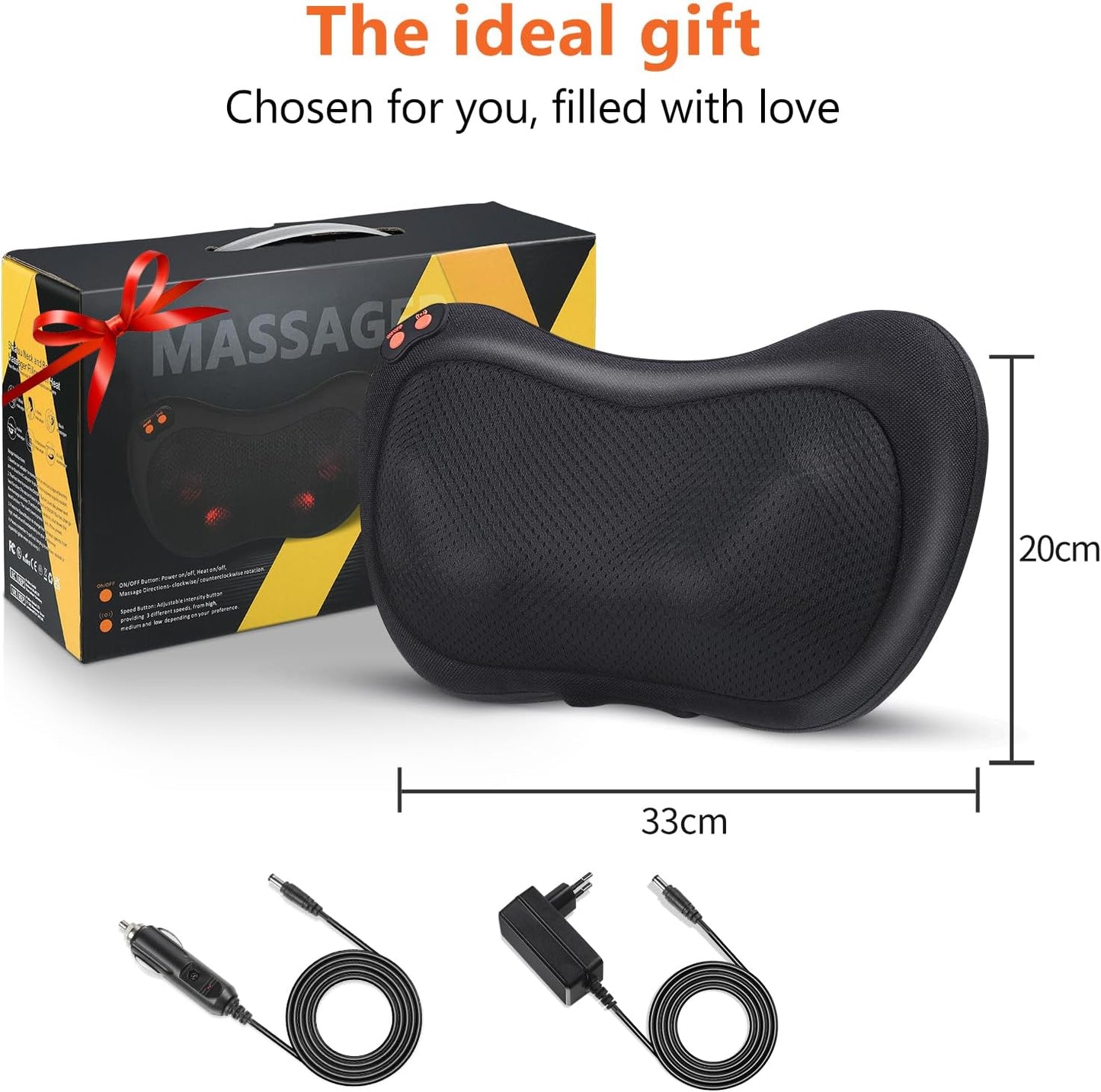 Electric Massage Pillows Shiatsu Massage Cushion for 3 Speeds with Change of Direction and 4 Massage Knots for Neck Muscle Relaxation Suitable for Home Office as Gift