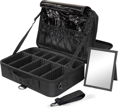 makeup Train Case, GreenLife® Large 16" Professional makeup Train Case Cosmetic bag Travel Make up artist Organizer Waterproof Portable Storage with Adjustable Dividers Accessories Brushes Pouch Black
