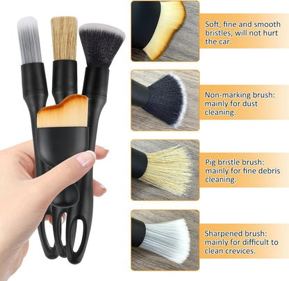 VFANDV 5pcs Car Cleaning Brush, Car Interior Detailing Brush for Car Interior Dust Removal for Air Vent and Car Dashboards (5 Pieces – 4 Styles)