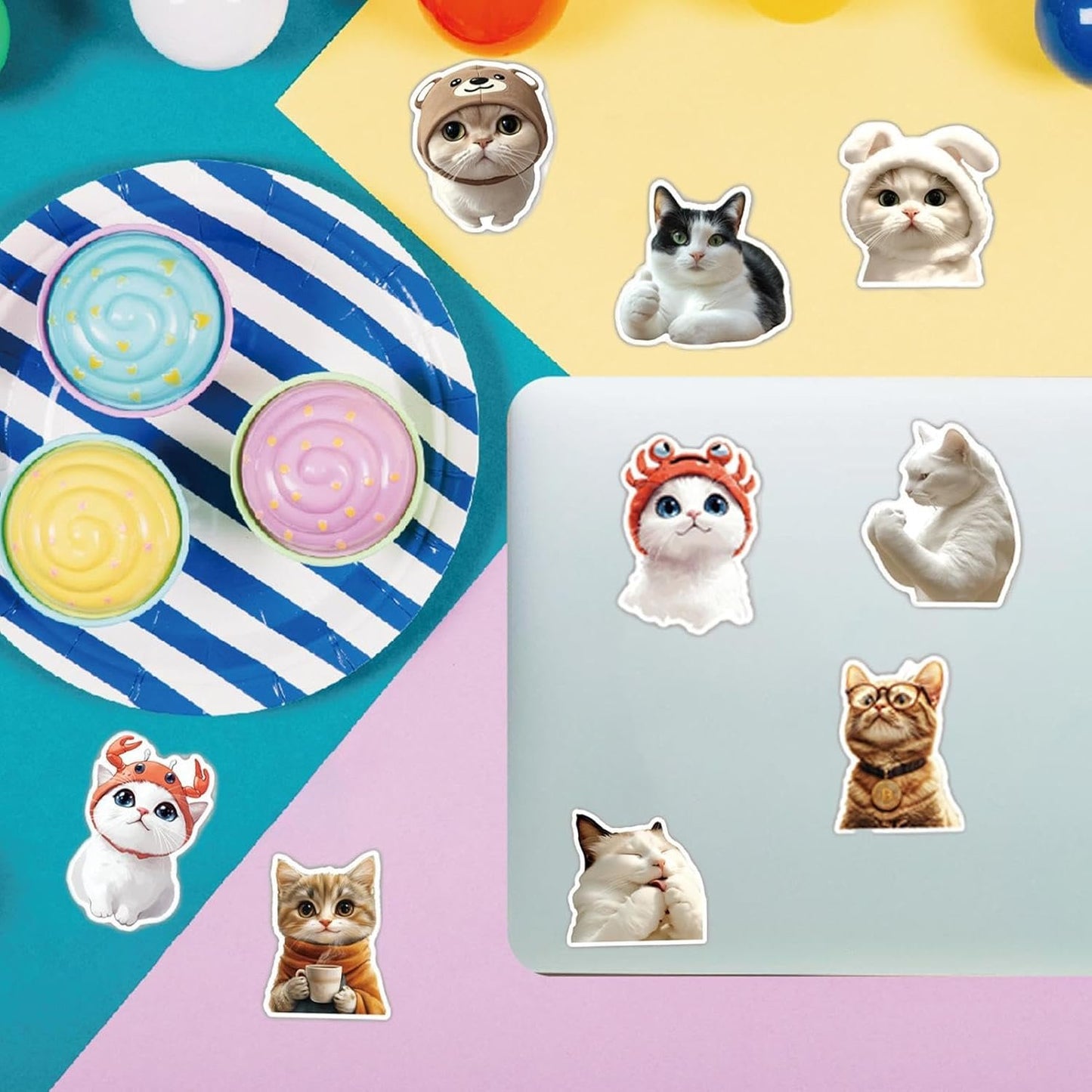 Cat Stickers, Cute Cat Stickers | Cute Animal Stickers - Waterproof Decorative Secals Favors for Teens Adults Girls Boys