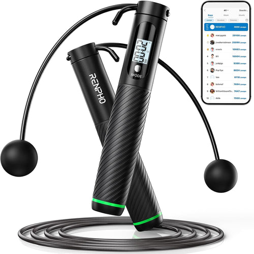 RENPHO Smart Jump Rope, Cordless Jump Rope, High-Speed Jump Rope with Counter, Fitness Skipping Rope with APP Data Analysis, Workout Jump Ropes for Home Gym, Crossfit for Exercise for Men, Women