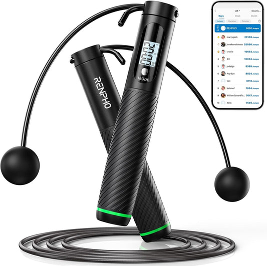 RENPHO Smart Jump Rope, Cordless Jump Rope, High-Speed Jump Rope with Counter, Fitness Skipping Rope with APP Data Analysis, Workout Jump Ropes for Home Gym, Crossfit for Exercise for Men, Women