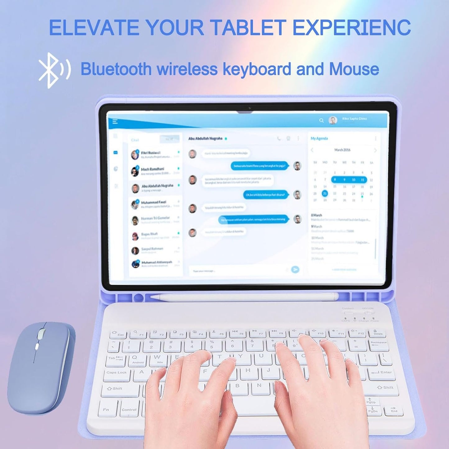 VLEAQC Keyboard Case for Samsung Galaxy Tab A9+/A9 Plus 11 Inch 2023 (SM-X210/X216/X218), Detachable Color Backlit Bluetooth Keyboard and Mouse, Slim Lightweight Stand Cover with Pen Holder,Purple