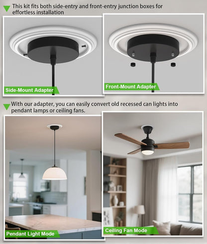 tebio R5 and R6 Recessed Can Light Conversion Kit, Light Fixture Upgrade, Pendant Light, Fan Compatible, Includes 7¾ Inch Decorative Plastic Medallion, White Finish