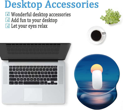 Ergonomic Mouse Pad with Wrist Support, Pain Relief Comfort Wrist Rest Pad with Non-Slip PU Base for Gaming, Home, Office & Travel (Moon Over The River)