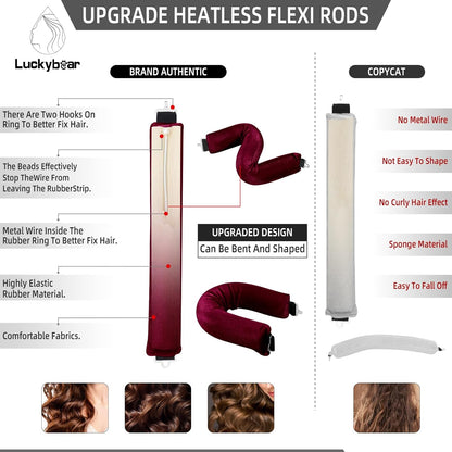 Heatless Curls Overnight Rods Jumbo Set, Heatless Hair Curler Velvet Satin Jumbo Flexi Rods to Sleep in, No Heat Overnight Sleeping Blowout Curls Wave Styling Tools with Silk Scarf 4pcs Wine Red