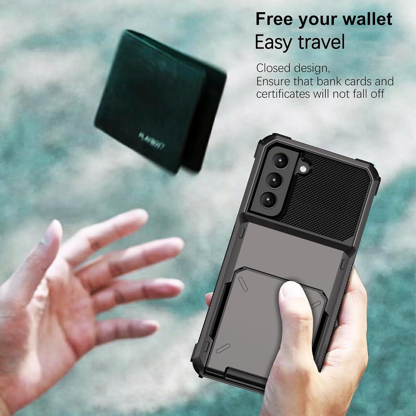 for Samsung S22 case with Card Holder[Store 5 Cards] Wallet Case, rojarou Samsung Galaxy S22 case with Hidden Card Slot Heavy Dual Layer Shockproof Protective Phone Cover for Samsung S22,Grey