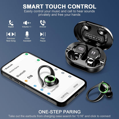 Wireless Earbuds Sport, Écouteur Bluetooth 5.4, HiFi Stereo Ear Buds, ENC Noise Cancelling Mic Headphones, 50H Dual LED Display Casque, in Ear Earphones with Earhooks, for Running/Fitness/Workout