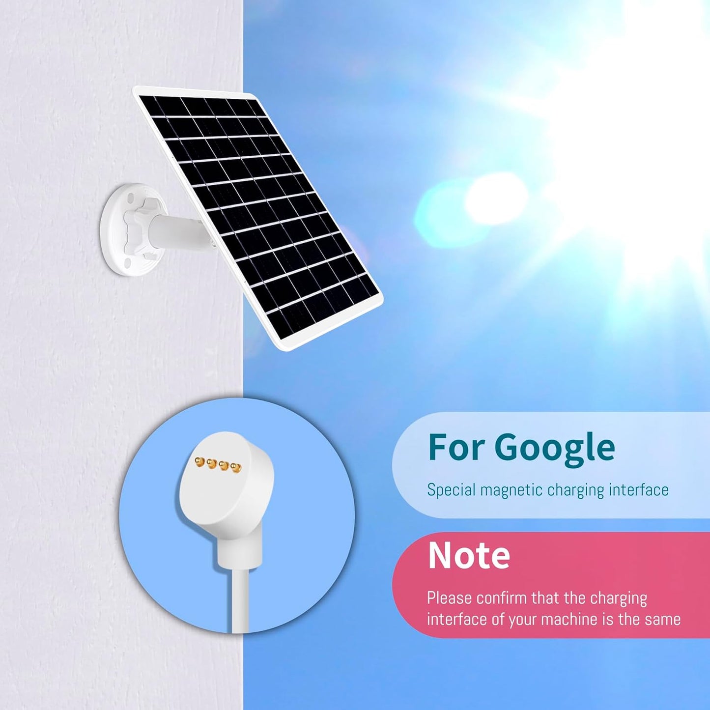 8W Solar Panel Compatible with Google Nest Camera Outdoor & Indoor (Battery Version-2nd Generation), Solar Power Charger for Google Nest Cam with Indicator Light,13ft Cable IP66 Weatherproof Panel