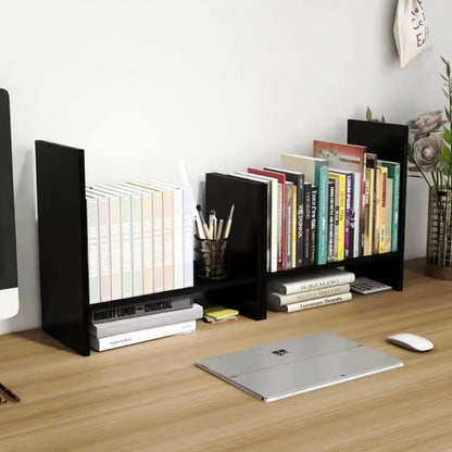 PowerKing Wood Desktop Organizer, Adjustable Desktop Bookshelf Display Shelf Rack for Home Office Desktop Storage Supplies Organization (Black)