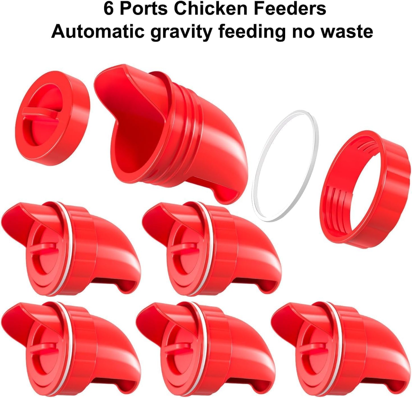 Chicken Feeder No Waste Automatic Poultry Feeder DIY Chicken Feeders and Waterer Set 6 Chicken Feeders Ports with 6 Chicken Water Cups Auto Chicken Feeder Kit