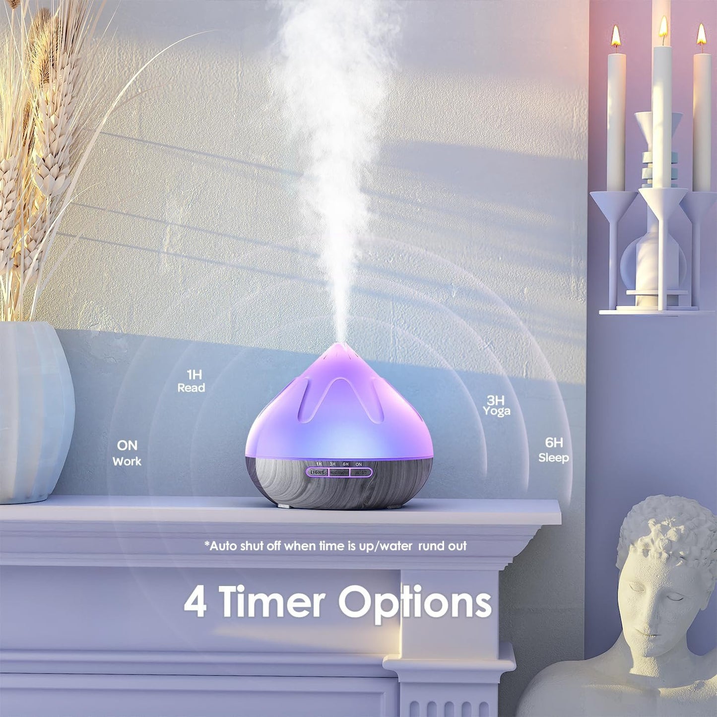 Aroma 500 ML Diffuser, Essential Oil Diffuser with Remote Control, Humidifier with 14 Color Lights for Large Room, 4 Timer Setting, Auto Shut-Off Gray