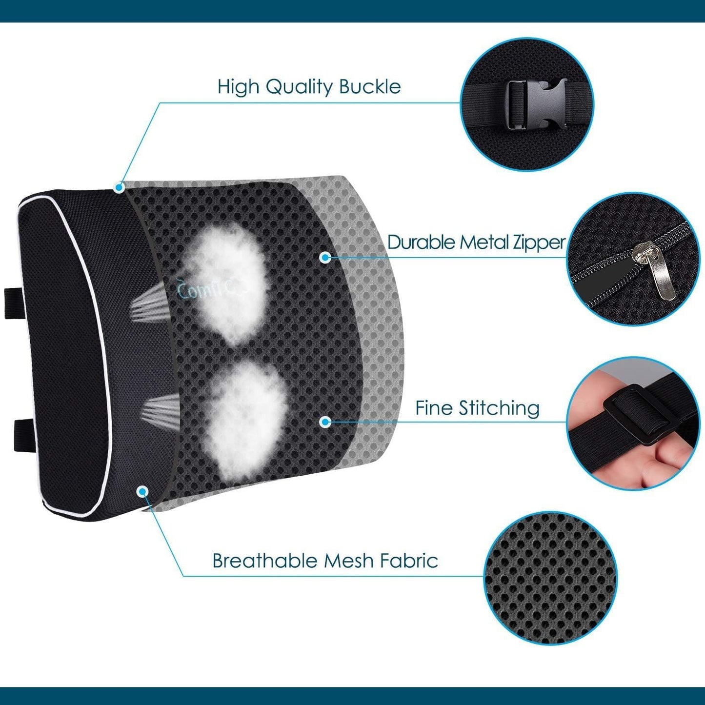 Seat Cushion and Lumbar Support Pillow for Office Chair-Gel Infused,Coccyx Orthopedic Car Seat Cushion Memory Foam Back Support Cushion for Lower Back,Tailbone & Sciatica（Black）