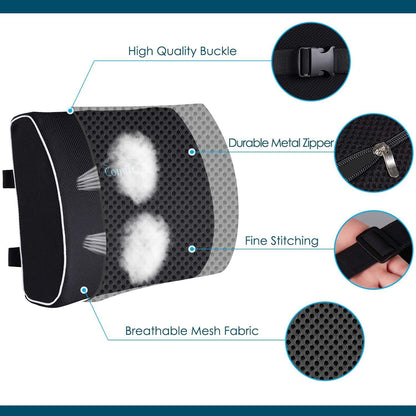 Seat Cushion and Lumbar Support Pillow for Office Chair-Gel Infused,Coccyx Orthopedic Car Seat Cushion Memory Foam Back Support Cushion for Lower Back,Tailbone & Sciatica（Black）