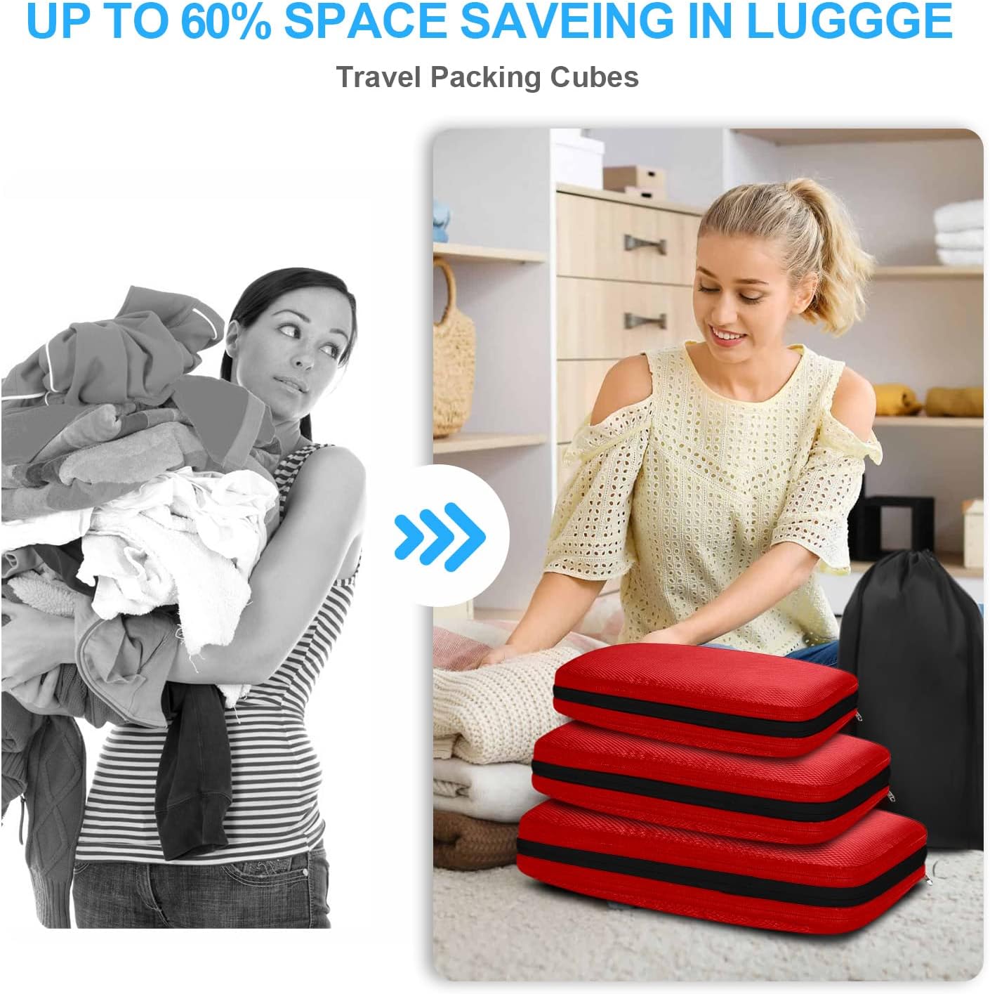 Cinnani Compression Suitcase Organizer, Set of 6 Travel Organizers, Packing Cubes for Travel, Travel Organizers, Space-Saving Travel Suitcase Organizer for Clothes, Shoes, Underwear
