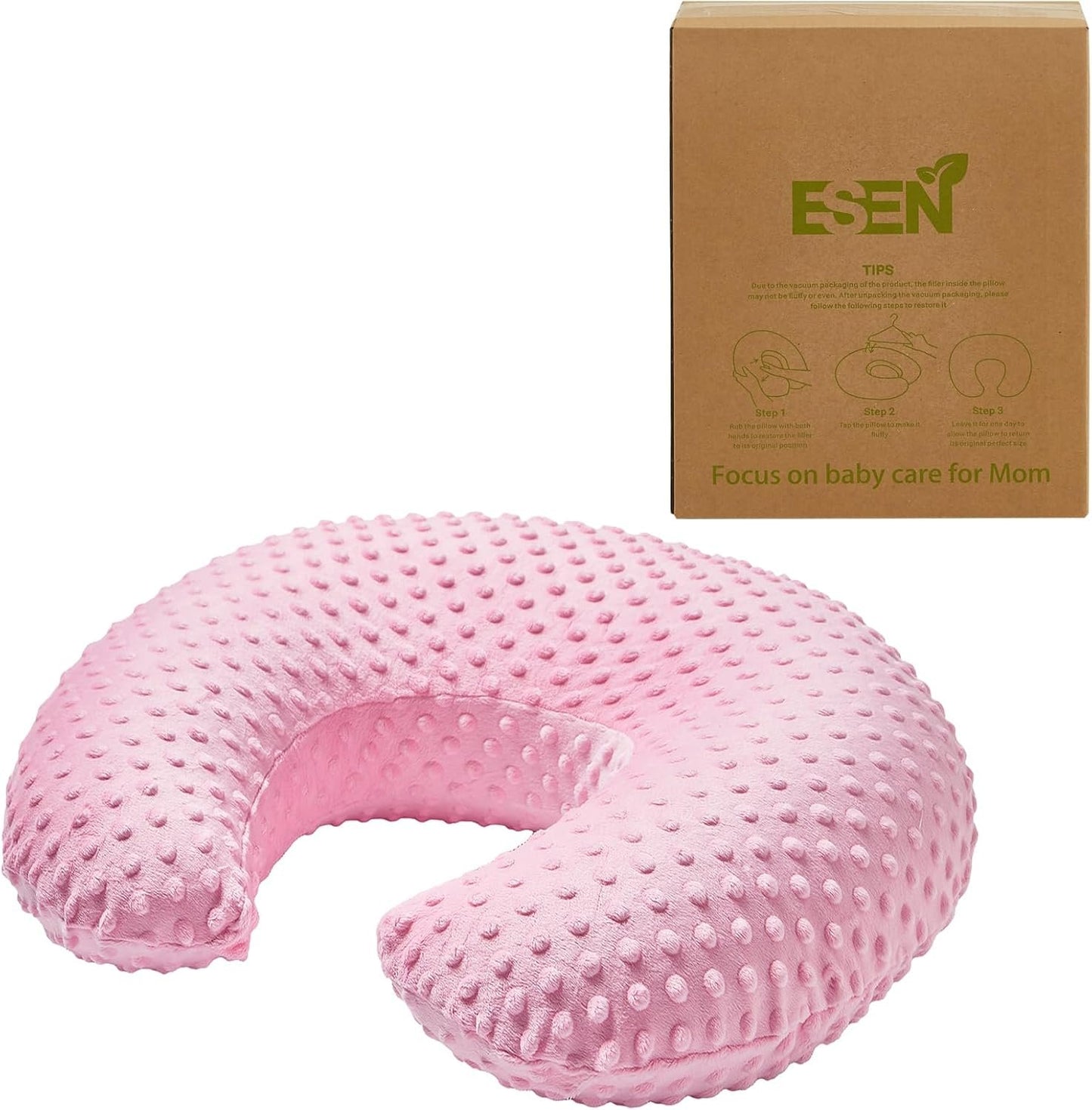 ESEN Baby Nursing Pillow and Body Positioner for Breast Feeding and Bottle Feeding, Ultra Soft Baby Breastfeeding Pillows with Removable Nursing Pillow Cover for More Support for Mom and Baby (Pink)