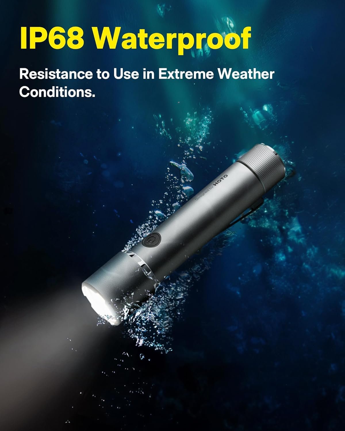 HOTO Flashlight High Lumen, Tactical Flashlight Self Defence, Rechargeable LED Torch with Clip, IP68 Waterproof, 5 Modes, USB-C Charging, Ideal for Emergency/Camping/Hiking/Climbing