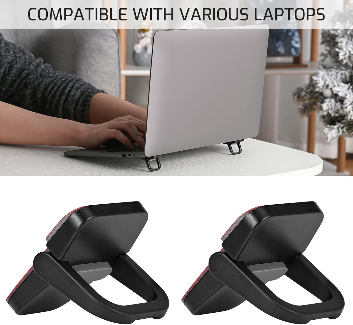 Bidponds 2 PCS Portable Invisible Laptop Stand, Mini Aluminum Feet Lifter, Self-Adhesive Foldable Cooling Riser, Computer Keyboard Mount Kickstand, Suitable for 12-17 Inches, Black