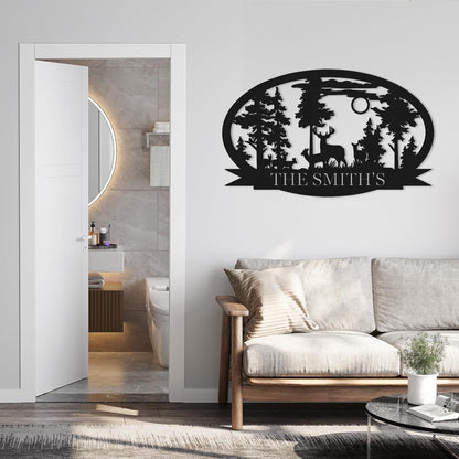 Personalized Deer Metal Cabin Sign | Custom Metal Sign | Custom Signs Outdoor Metal | Deer Hunting Gift | Custom Family Name Sign | Housewarming Gifts | Porch Sign | Cabin Home Decor