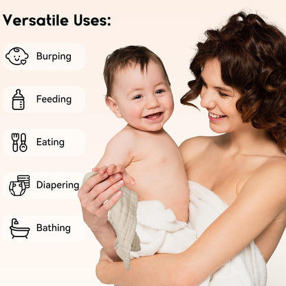 Unnivoll Muslin Baby Washcloths 6 Pack, 100% Cotton Burp Cloths Baby, Large 12''X12'' Baby Wash Cloths Absorbent and Soft for Newborn Infants Kids Boys Girls Apricot Green Sapphire Blue