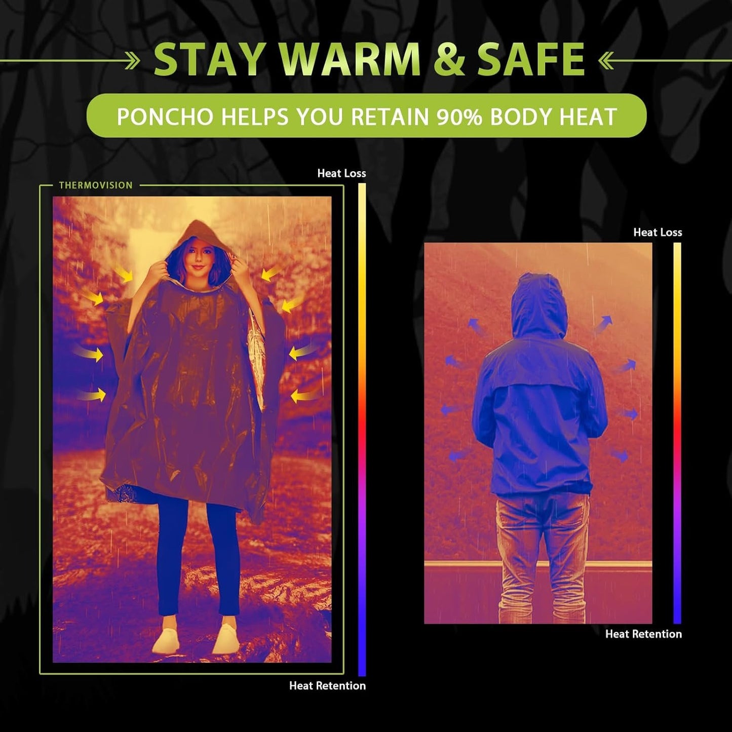 SET007 4PCS Survival Mylar Kit, 2 Person Mylar Emergency Shelter Tube Tent with Paracord, Thermal Mylar Poncho, Survival Blanket, Emergency Bivy, Military Grade Supplies for Hiking Camping, Green