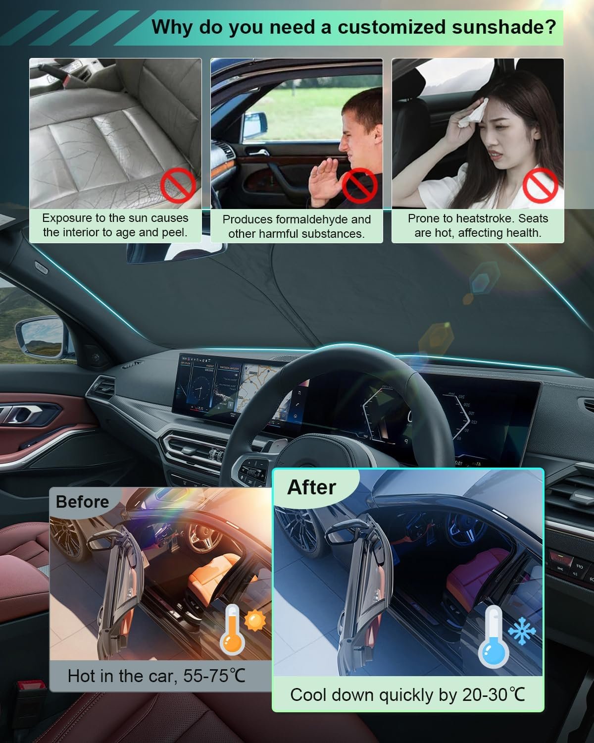 GAFAT Compatible with BMW 3 Series G20 G21 i3 G28 / 4 Series G22 i4 G26 2019-2024 2025 Interior Windshield Sun Shade Sun Shade Cooling UV Protection 3 Series Accessories
