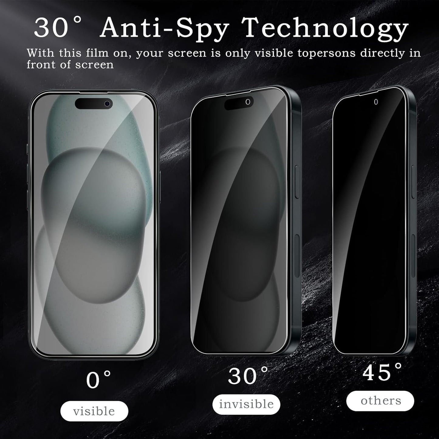 [2+2 Pack] Privacy Screen Protector for Apple iPhone 15, Anti-Spy Shatterproof Tempered Glass with Camera Lens Tempered Glass 9H Hardness Bubble Free Anti-Glare Case Friendly