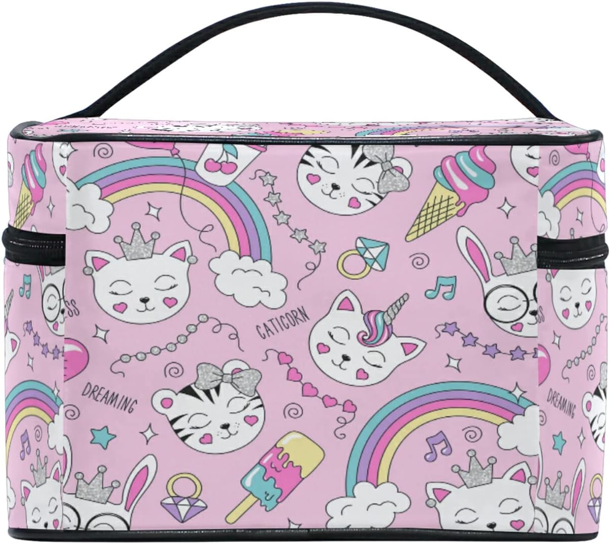 Cute Cat Tiger Unicorn Rainbow Beauty Case for Travel Women Cosmetics Bag Make up Makeup Bags Makeup Organizer Girl, Cute Funny