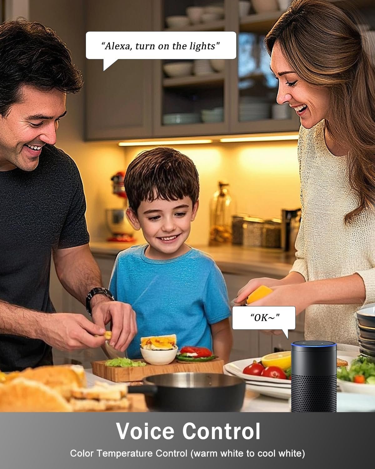 Cefrank Smart Under Cabinet Lighting | Alexa & Google Assistant Compatible | Dimmable 2700-6000K Color Temp Adjustable | Energy-Efficient V-Shape 4pcs 30cm LED Light Bars