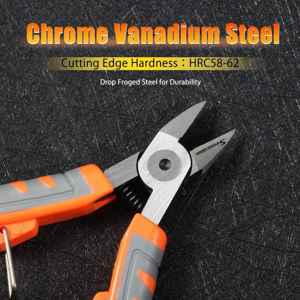 SPEEDWOX Side Cutter 5-Inch, Diagonal Cutting Pliers, Wire Cutting Nippers with Safety Lock and Protective Holster, Mini Precision Flush Cutters Tapered Head Wire Clippers for Narrow Areas