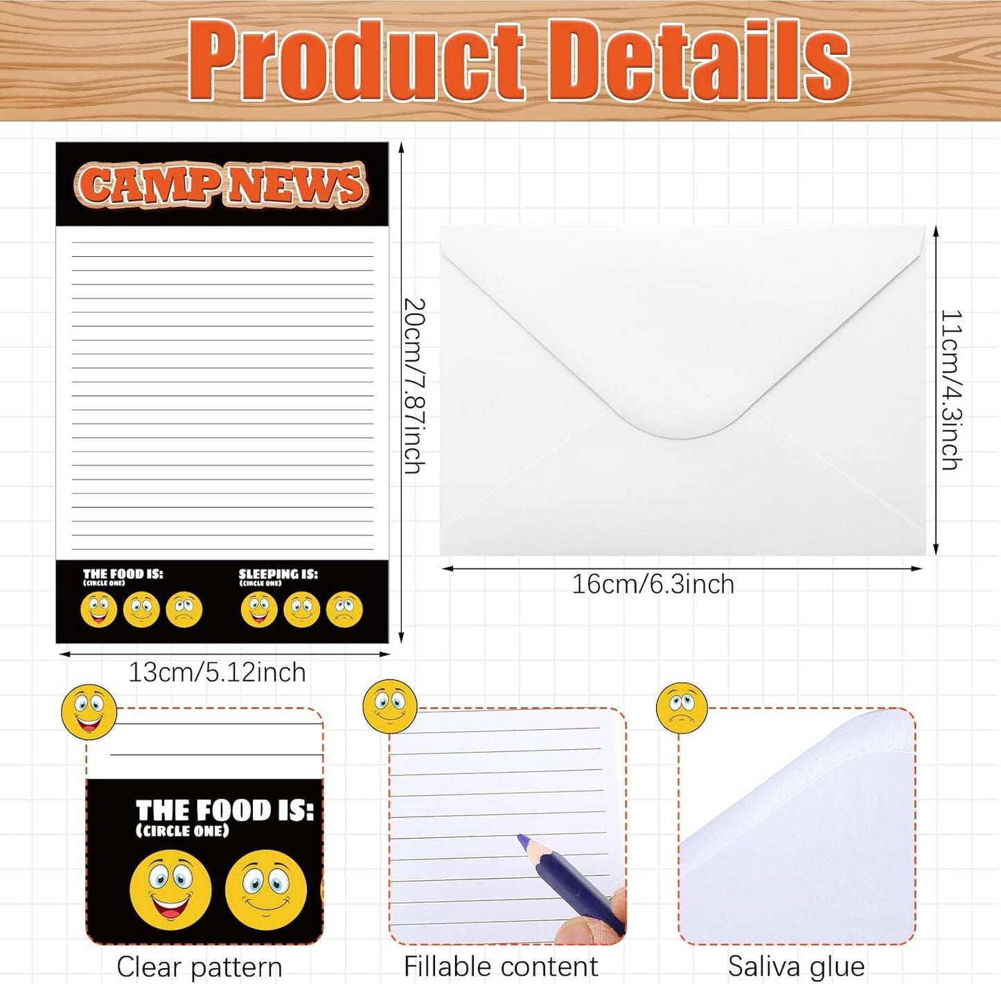 Janlaugh 80 Pcs Camp Stationery Set (40 Fill in the Papers and 40 Matching Envelopes) Camp Stationery Papers and Envelopes for Letter Writing Boys Girls Campers(Classic)