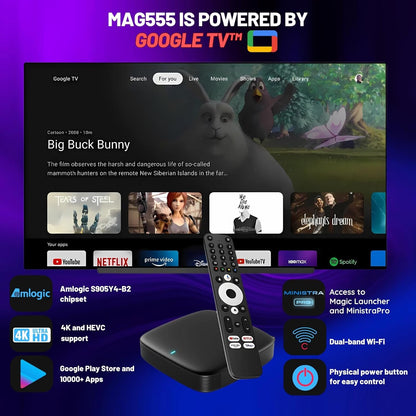 Raxxio MAG555 4K Google TV Box with Dual-Band Wi-Fi, Bluetooth 5.0, Google Assistant, HDR Streaming