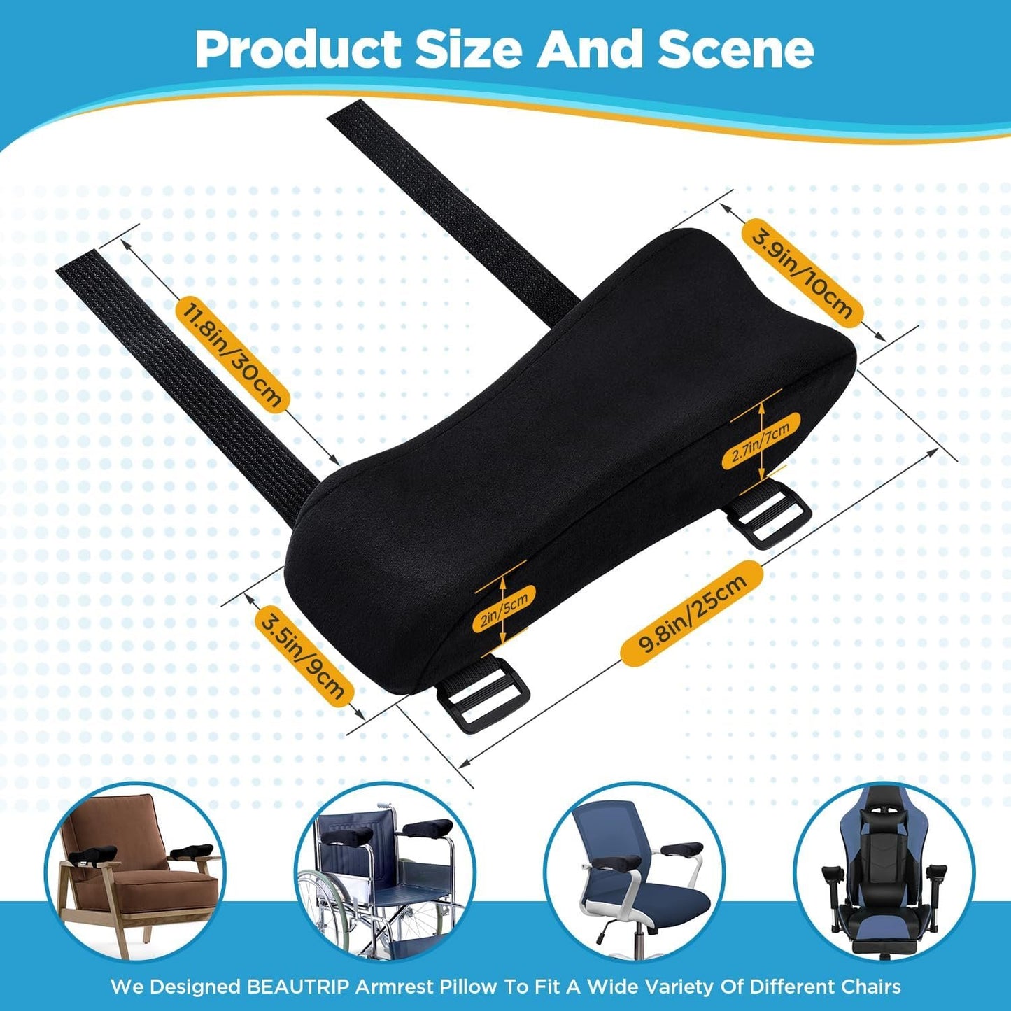 BEAUTRIP Ergonomic Armrest Pads- Office Chair Arm Rest Cover Pillow - Elbow Support Cushion for Computer, Gaming and Desk Chairs (Set of 2)